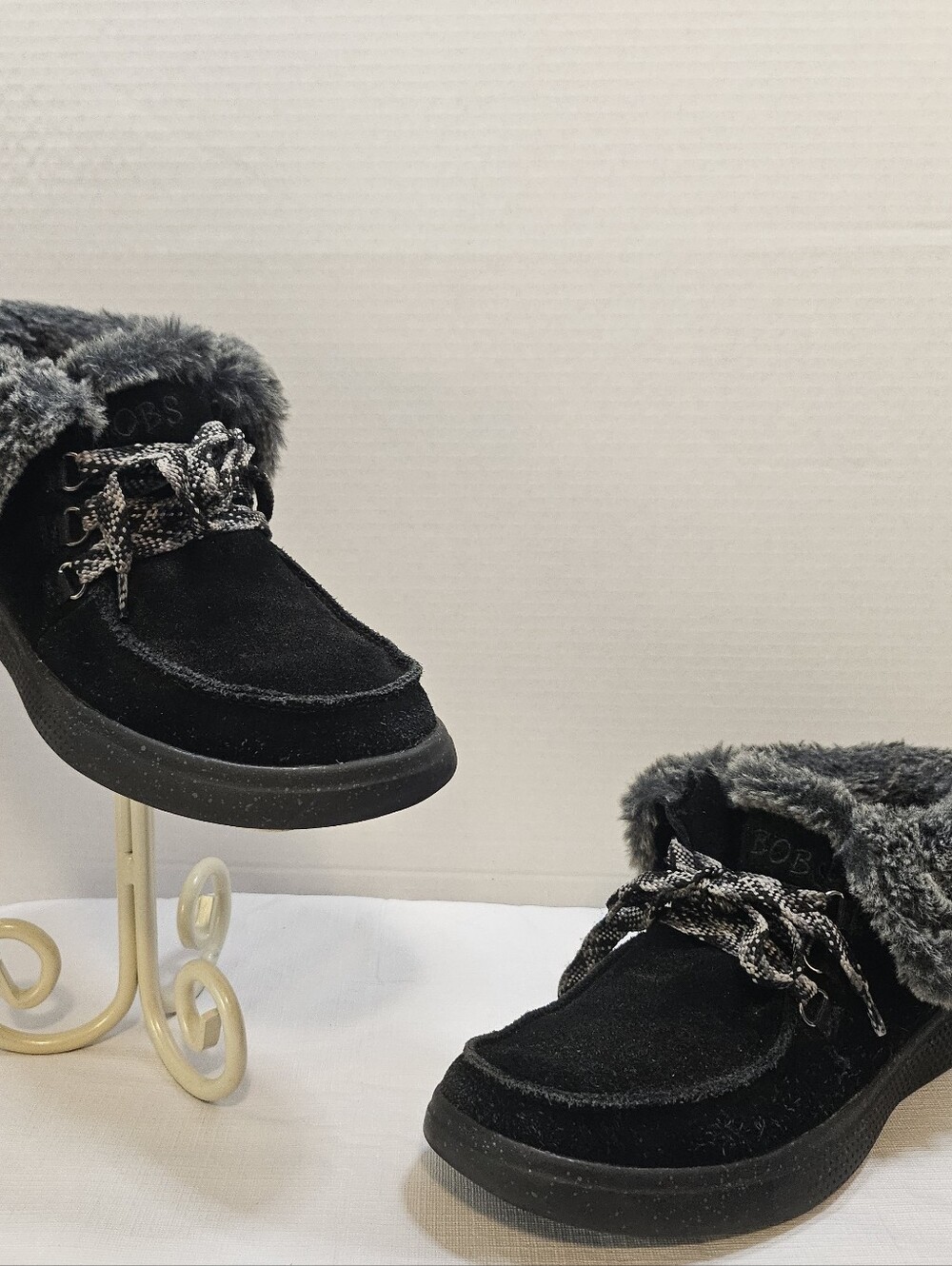 BOBS from Skechers Women's Black Faux-Fur Lined Slip-On Moccasins